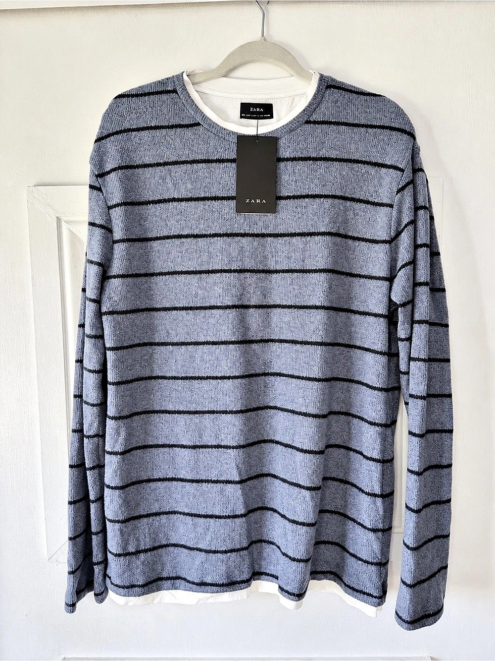 Zara Striped Crewneck Sweater in Blue & Black Size Large NWT